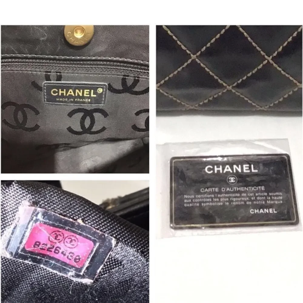 CHANEL Black Leather Quilted Wild Stitch Tote/Shoulder Bag Vintage